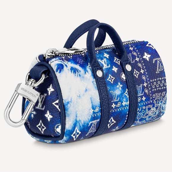 Louis Vuitton Monogram Blue Bandana Mini Keepall Pouch Keychain Bag Charm - Picture 2 of 4